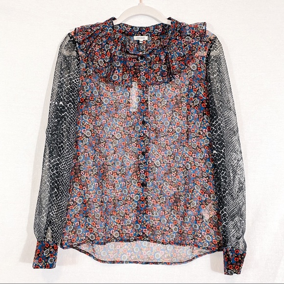 NWT Small Size 6 Designer Manoush- Python Plisse Print Blouse in Chemise - Picture 3 of 15